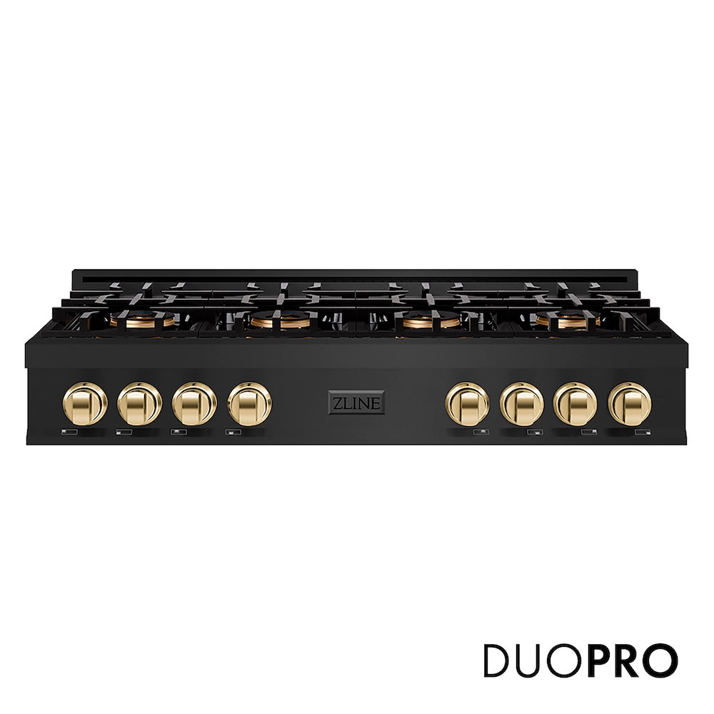 ZLINE Autograph Edition 48 in. Classic Gas Rangetop with 8 Burner DuoPro™ Cooktop in Black Stainless Steel and Polished Gold Accents, Open Box-Good Condition