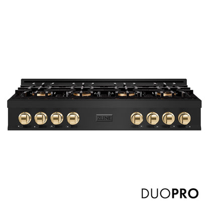 ZLINE Autograph Edition 48 in. Classic Gas Rangetop with 8 Burner DuoPro™ Cooktop in Black Stainless Steel and Polished Gold Accents, Open Box-Good Condition