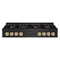 ZLINE Autograph Edition 48 in. Classic Gas Rangetop with 8 Burner DuoPro™ Cooktop in Black Stainless Steel and Polished Gold Accents (PCRTBZ-48-G) front.