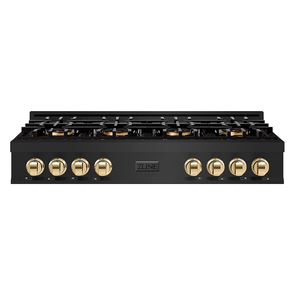 ZLINE Autograph Edition 48 in. Classic Gas Rangetop with 8 Burner DuoPro™ Cooktop in Black Stainless Steel and Polished Gold Accents, Open Box-Good Condition