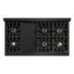 ZLINE Autograph Edition 48 in. Classic Gas Rangetop with 8 Burner DuoPro™ Cooktop in Black Stainless Steel and Polished Gold Accents (PCRTBZ-48-G) top-down, above cooktop.