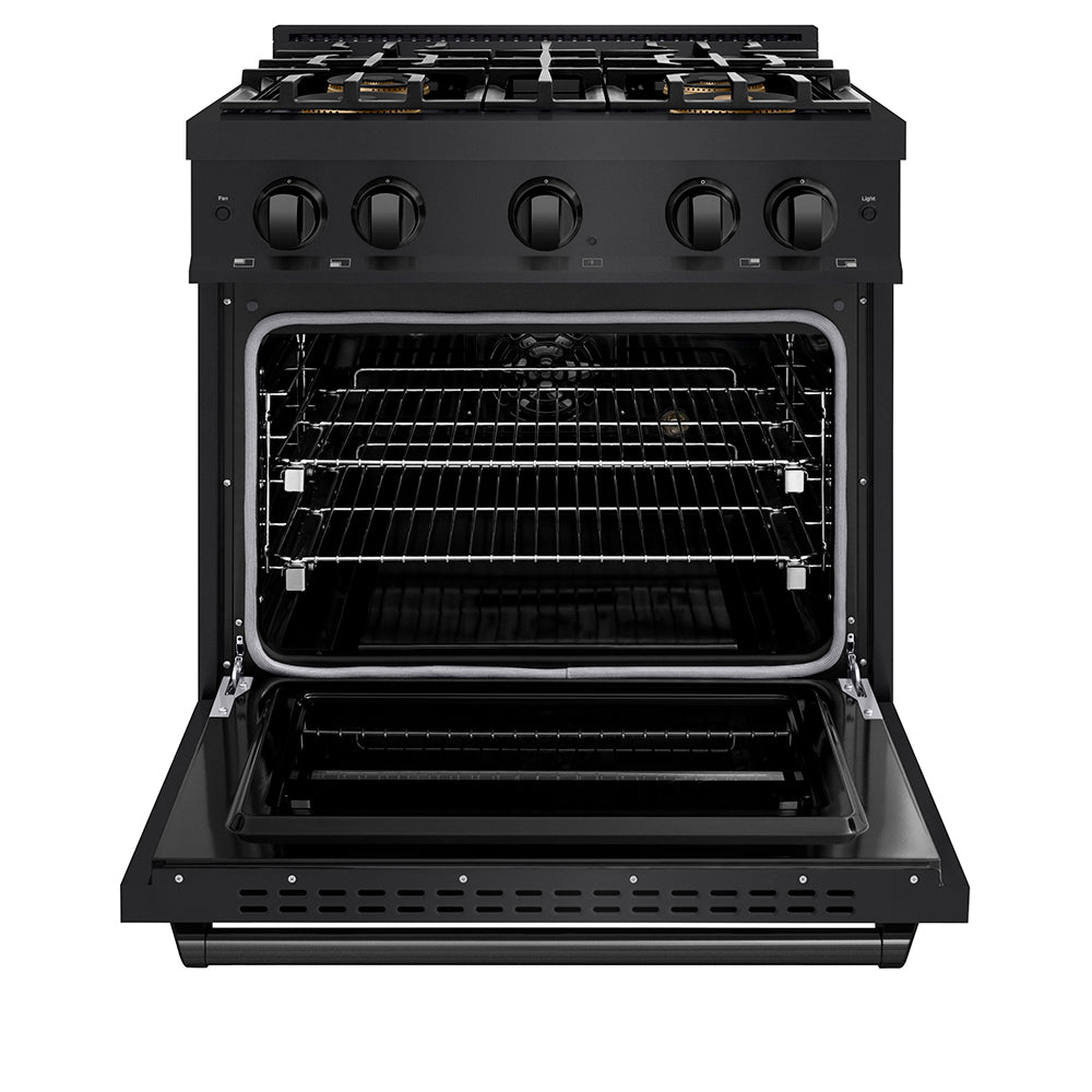ZLINE 30 in. 4.2 cu. ft. Classic Dual Fuel Range with 4 Burner DuoPro™ Cooktop and Electric Convection Oven in Black Stainless Steel, Open Box-Great Condition