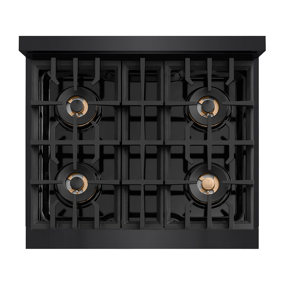 ZLINE 30 in. 4.2 cu. ft. Classic Dual Fuel Range with 4 Burner DuoPro™ Cooktop and Electric Convection Oven in Black Stainless Steel, Open Box-Great Condition