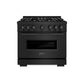 ZLINE 36 in. 5.2 cu. ft. Classic Dual Fuel Range with 6 Burner DuoPro™ Cooktop and Electric Convection Oven in Black Stainless Steel (PCDRB-36) front, oven closed.