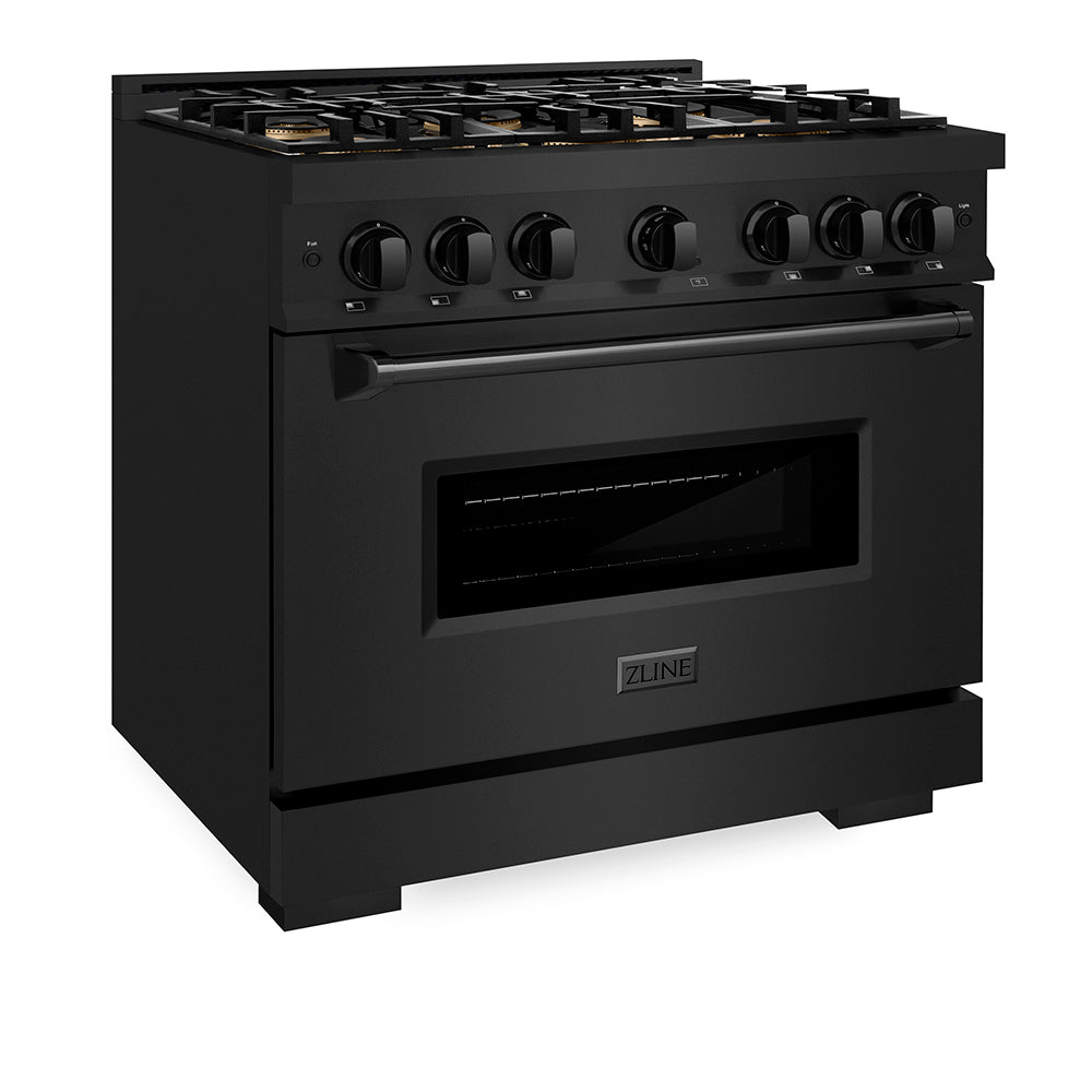 ZLINE 36 in. 5.2 cu. ft. Classic Dual Fuel Range with 6 Burner DuoPro™ Cooktop and Electric Convection Oven in Black Stainless Steel, Open Box-Great Condition