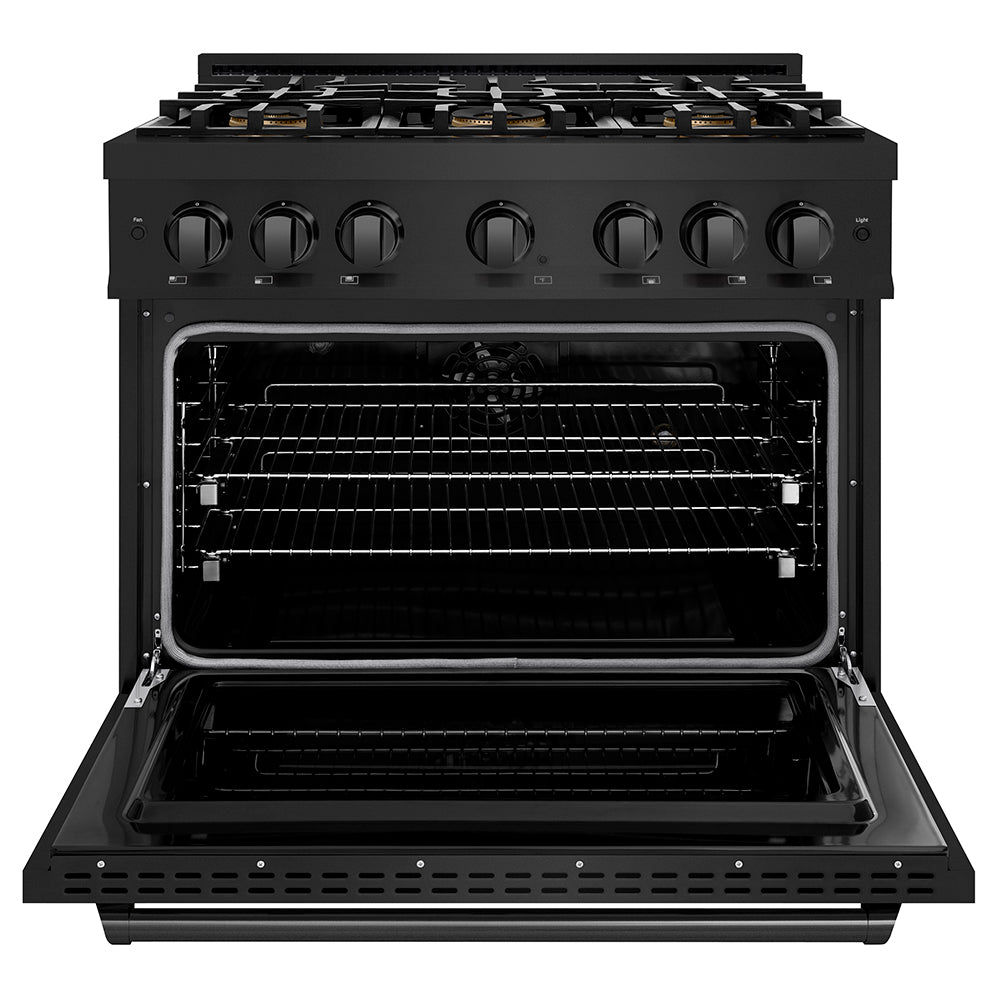 ZLINE 36 in. 5.2 cu. ft. Classic Dual Fuel Range with 6 Burner DuoPro™ Cooktop and Electric Convection Oven in Black Stainless Steel, Open Box-Great Condition