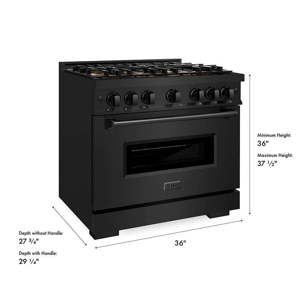 ZLINE 36 in. 5.2 cu. ft. Classic Dual Fuel Range with 6 Burner DuoPro™ Cooktop and Electric Convection Oven in Black Stainless Steel, Open Box-Great Condition