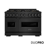 ZLINE 48 in. 6.7 cu. ft. Classic Dual Fuel Range with 8 Burner DuoPro™ Cooktop and Dual Ovens in Black Stainless Steel, Open Box-Great Condition