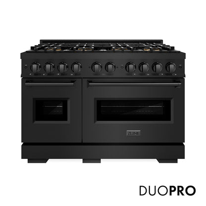 ZLINE 48 in. 6.7 cu. ft. Classic Dual Fuel Range with 8 Burner DuoPro™ Cooktop and Dual Ovens in Black Stainless Steel, Open Box-Great Condition