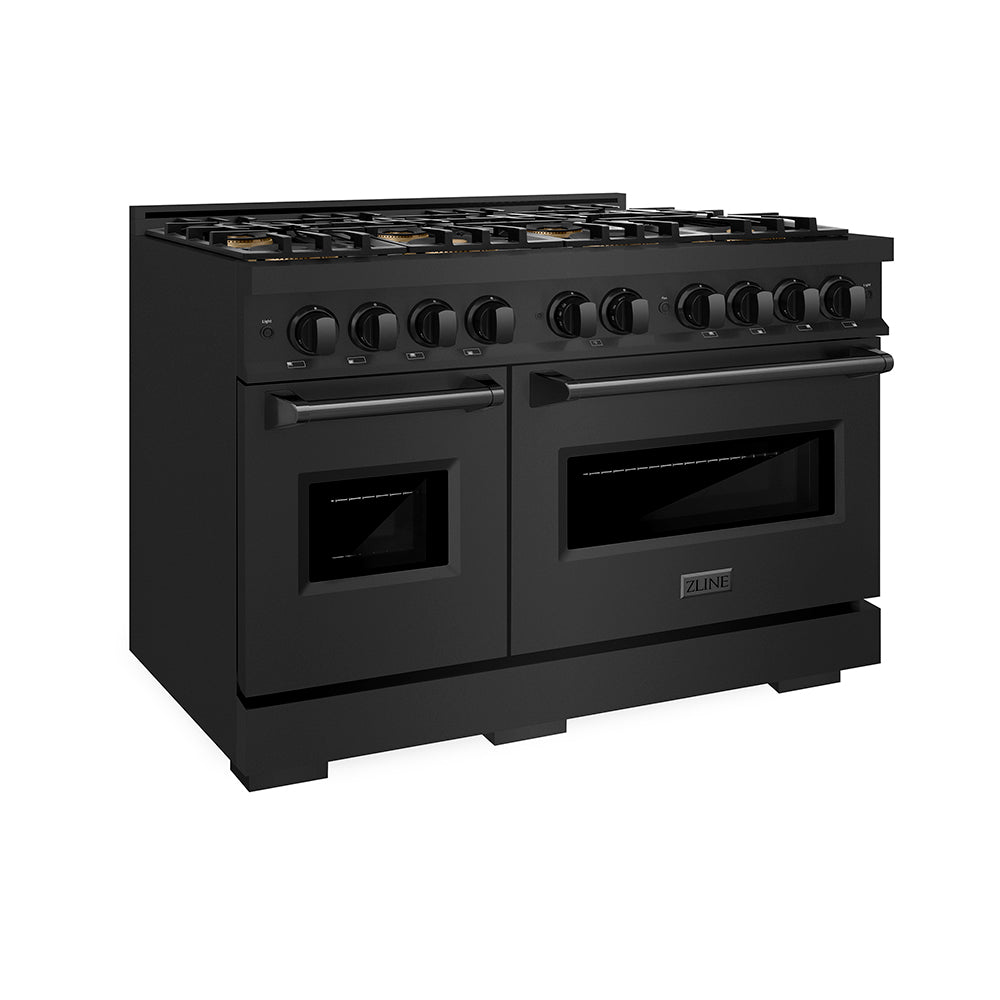ZLINE 48 in. 6.7 cu. ft. Classic Dual Fuel Range with 8 Burner DuoPro™ Cooktop and Dual Ovens in Black Stainless Steel, Open Box-Great Condition