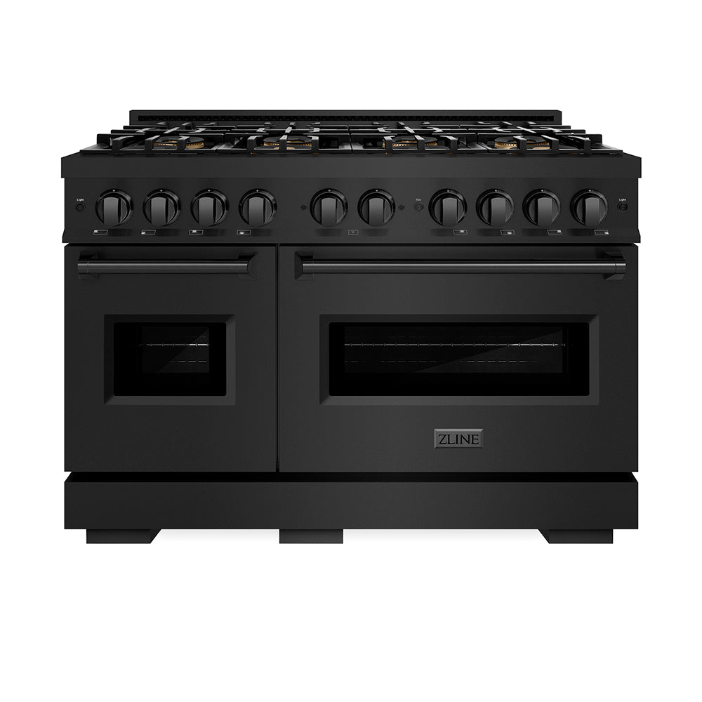 ZLINE 48 in. 6.7 cu. ft. Classic Dual Fuel Range with 8 Burner DuoPro™ Cooktop and Dual Ovens in Black Stainless Steel, Open Box-Great Condition