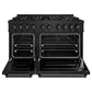 ZLINE 48 in. 6.7 cu. ft. Classic Dual Fuel Range with 8 Burner DuoPro™ Cooktop and Dual Ovens in Black Stainless Steel, Open Box-Great Condition