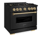 ZLINE Autograph Edition 36 in. 5.2 cu. ft. Classic Dual Fuel Range with 6 Burner DuoPro™ Cooktop and Electric Convection Oven in Black Stainless Steel and Champagne Bronze Accents, Open Box-Great Condition