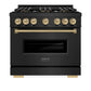 ZLINE Autograph Edition 36 in. 5.2 cu. ft. Classic Dual Fuel Range with 6 Burner DuoPro™ Cooktop and Electric Convection Oven in Black Stainless Steel and Champagne Bronze Accents, Open Box-Great Condition