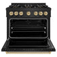 ZLINE Autograph Edition 36 in. 5.2 cu. ft. Classic Dual Fuel Range with 6 Burner DuoPro™ Cooktop and Electric Convection Oven in Black Stainless Steel and Champagne Bronze Accents (PCDRBZ-36-CB)