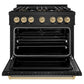 ZLINE Autograph Edition 36 in. 5.2 cu. ft. Classic Dual Fuel Range with 6 Burner DuoPro™ Cooktop and Electric Convection Oven in Black Stainless Steel and Champagne Bronze Accents, Open Box-Great Condition