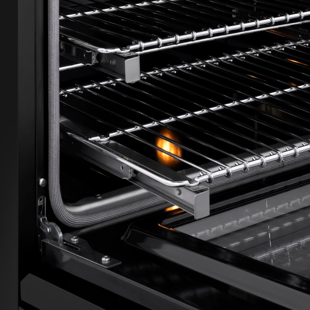 ZLINE Autograph Edition 36 in. 5.2 cu. ft. Classic Dual Fuel Range with 6 Burner DuoPro™ Cooktop and Electric Convection Oven in Black Stainless Steel and Champagne Bronze Accents, Open Box-Great Condition