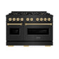 ZLINE Autograph Edition 48 in. 6.7 cu. ft. Classic Dual Fuel Range with 8 Burner DuoPro™ Cooktop and Dual Ovens in Black Stainless Steel and Champagne Bronze Accents, Open Box-Great Condition
