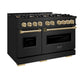 ZLINE Autograph Edition 48 in. 6.7 cu. ft. Classic Dual Fuel Range with 8 Burner DuoPro™ Cooktop and Dual Ovens in Black Stainless Steel and Champagne Bronze Accents, Open Box-Great Condition