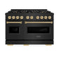 ZLINE Autograph Edition 48 in. 6.7 cu. ft. Classic Dual Fuel Range with 8 Burner DuoPro™ Cooktop and Dual Ovens in Black Stainless Steel and Champagne Bronze Accents, Open Box-Good Condition