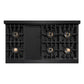 ZLINE Autograph Edition 48 in. 6.7 cu. ft. Classic Dual Fuel Range with 8 Burner DuoPro™ Cooktop and Dual Ovens in Black Stainless Steel and Champagne Bronze Accents, Open Box-Great Condition