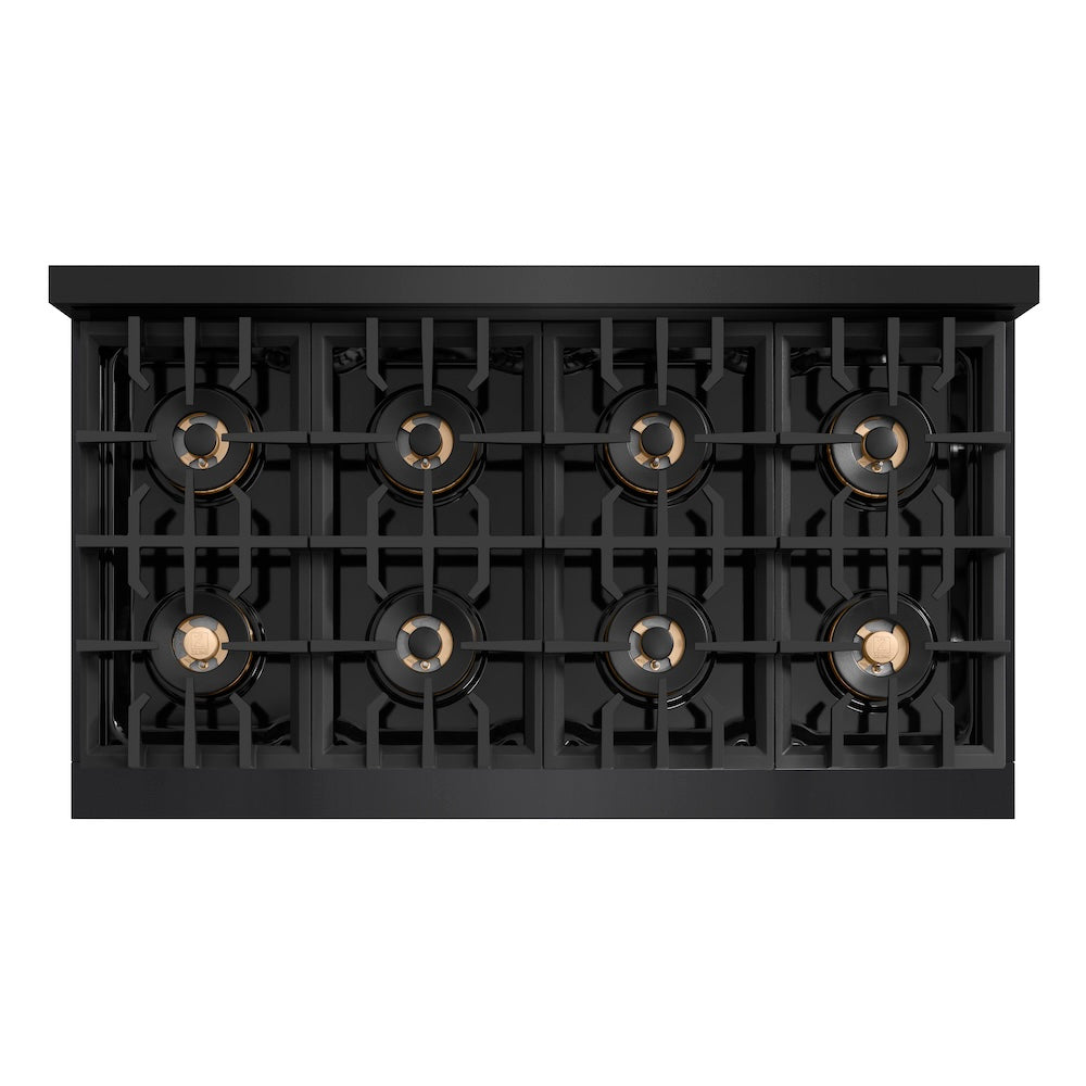 ZLINE Autograph Edition 48 in. 6.7 cu. ft. Classic Dual Fuel Range with 8 Burner DuoPro™ Cooktop and Dual Ovens in Black Stainless Steel and Champagne Bronze Accents, Open Box-Great Condition