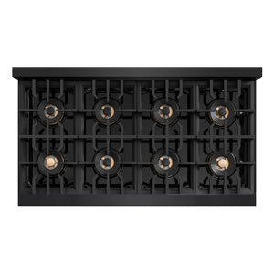 ZLINE Autograph Edition 48 in. 6.7 cu. ft. Classic Dual Fuel Range with 8 Burner DuoPro™ Cooktop and Dual Ovens in Black Stainless Steel and Champagne Bronze Accents, Open Box-Great Condition