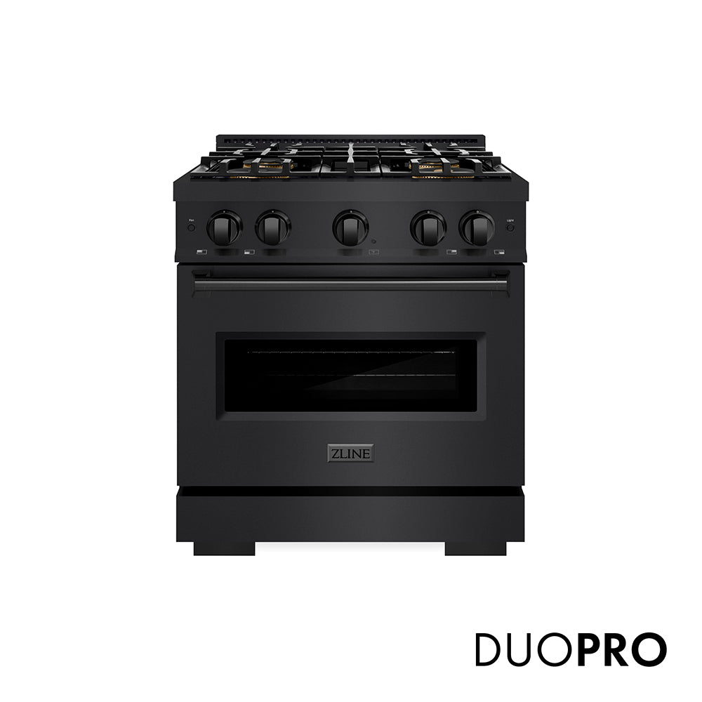 ZLINE 30 in. 4.2 cu. ft. Classic Gas Range with 4 Burner DuoPro™ Cooktop and Convection Gas Oven in Black Stainless Steel, Open Box-Great Condition