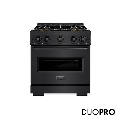 ZLINE 30 in. 4.2 cu. ft. Classic Gas Range with 4 Burner DuoPro™ Cooktop and Convection Gas Oven in Black Stainless Steel, Open Box-Great Condition