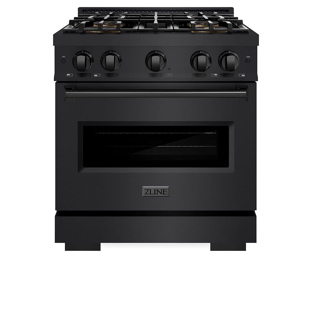ZLINE 30 in. 4.2 cu. ft. Classic Gas Range with 4 Burner DuoPro™ Cooktop and Convection Gas Oven in Black Stainless Steel, Open Box-Great Condition