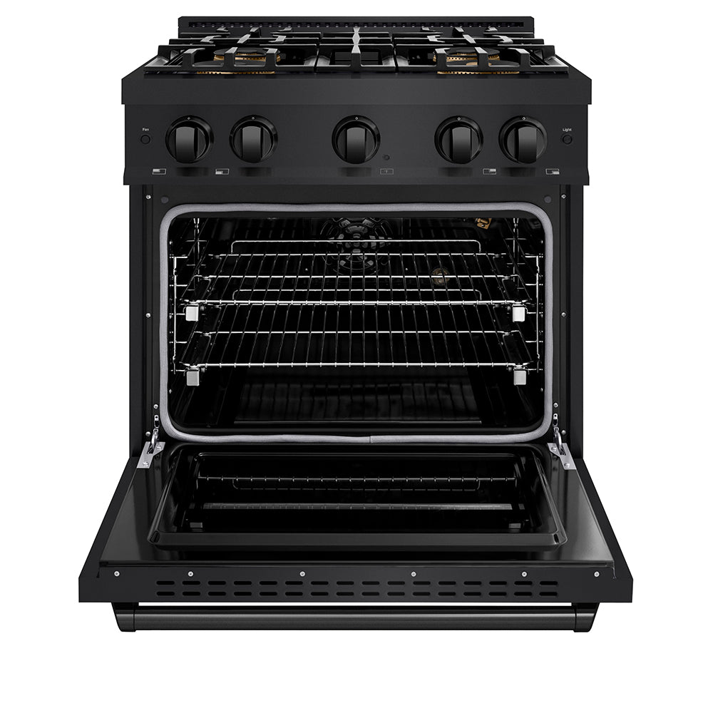 ZLINE 30 in. 4.2 cu. ft. Classic Gas Range with 4 Burner DuoPro™ Cooktop and Convection Gas Oven in Black Stainless Steel, Open Box-Great Condition