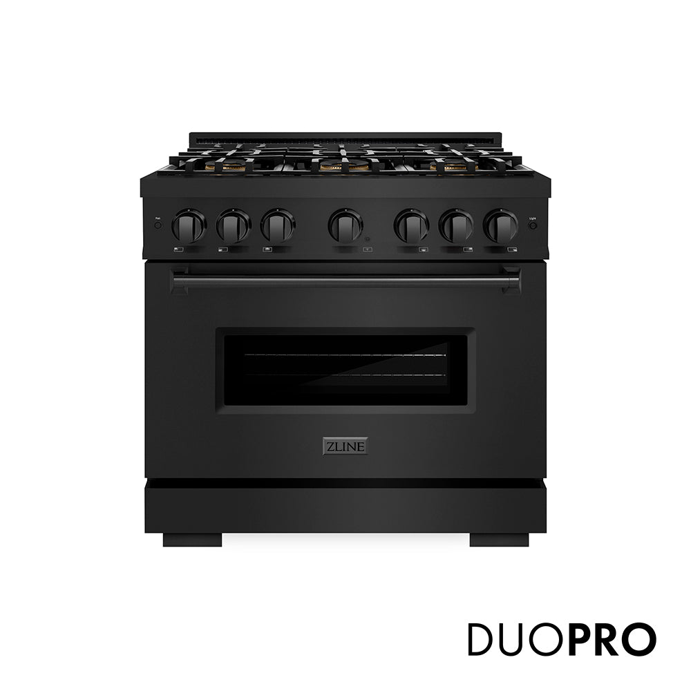 ZLINE 36 in. 5.2 cu. ft. Classic Gas Range with 6 Burner DuoPro™ Cooktop and Convection Gas Oven in Black Stainless Steel, Open Box-Great Condition