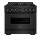 ZLINE 36 in. 5.2 cu. ft. Classic Gas Range with 6 Burner DuoPro™ Cooktop and Convection Gas Oven in Black Stainless Steel, Open Box-Great Condition