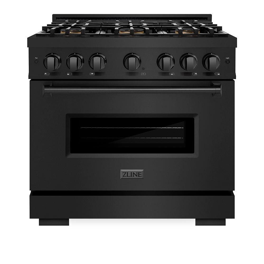 ZLINE 36 in. 5.2 cu. ft. Classic Gas Range with 6 Burner DuoPro™ Cooktop and Convection Gas Oven in Black Stainless Steel, Open Box-Great Condition