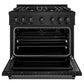 ZLINE 36 in. 5.2 cu. ft. Classic Gas Range with 6 Burner DuoPro™ Cooktop and Convection Gas Oven in Black Stainless Steel, Open Box-Great Condition