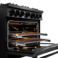 ZLINE 36 in. 5.2 cu. ft. Classic Gas Range with 6 Burner DuoPro™ Cooktop and Convection Gas Oven in Black Stainless Steel, Open Box-Great Condition