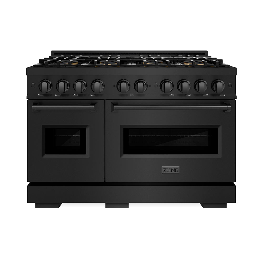 ZLINE 48 in. 6.7 cu. ft. Classic Gas Range with 8 Burner DuoPro™ Cooktop and Dual Ovens in Black Stainless Steel, Open Box-Great Condition