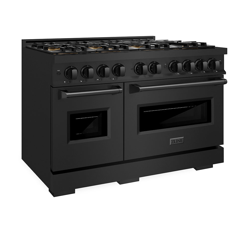 ZLINE 48 in. 6.7 cu. ft. Classic Gas Range with 8 Burner DuoPro™ Cooktop and Dual Ovens in Black Stainless Steel, Open Box-Great Condition