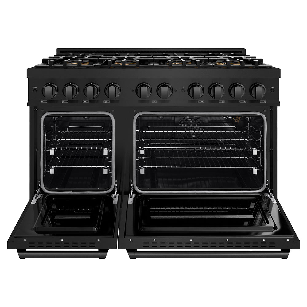 ZLINE 48 in. 6.7 cu. ft. Classic Gas Range with 8 Burner DuoPro™ Cooktop and Dual Ovens in Black Stainless Steel, Open Box-Great Condition