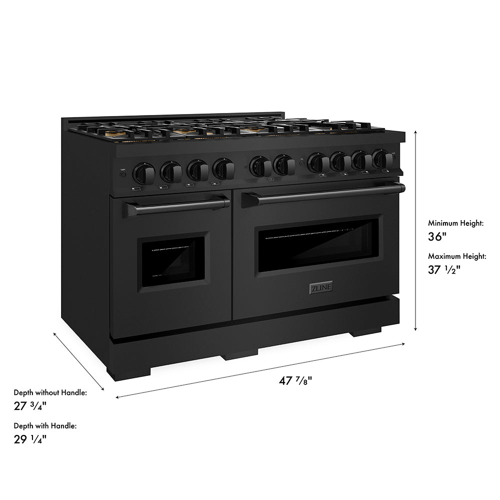 ZLINE 48 in. 6.7 cu. ft. Classic Gas Range with 8 Burner DuoPro™ Cooktop and Dual Ovens in Black Stainless Steel, Open Box-Great Condition