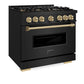 ZLINE Autograph Edition 36 in. 5.2 cu. ft. Classic Gas Range with 6 Burner DuoPro™ Cooktop and Convection Gas Oven in Black Stainless Steel and Champagne Bronze Accents, Open Box-Great Condition