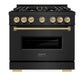 ZLINE Autograph Edition 36 in. 5.2 cu. ft. Classic Gas Range with 6 Burner DuoPro™ Cooktop and Convection Gas Oven in Black Stainless Steel and Champagne Bronze Accents, Open Box-Great Condition