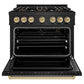 ZLINE Autograph Edition 36 in. 5.2 cu. ft. Classic Gas Range with 6 Burner DuoPro™ Cooktop and Convection Gas Oven in Black Stainless Steel and Champagne Bronze Accents, Open Box-Great Condition