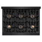 ZLINE Autograph Edition 36 in. 5.2 cu. ft. Classic Gas Range with 6 Burner DuoPro™ Cooktop and Convection Gas Oven in Black Stainless Steel and Champagne Bronze Accents, Open Box-Great Condition