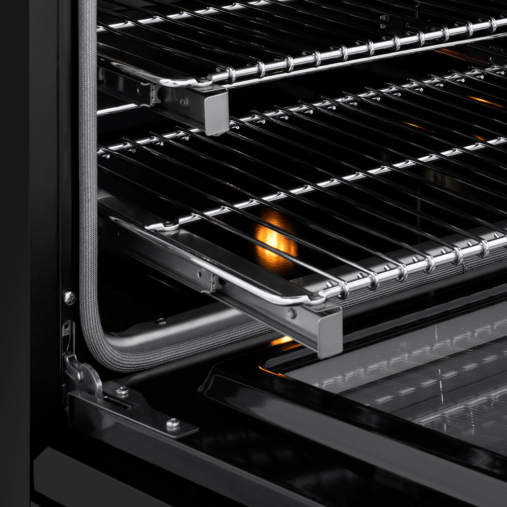 ZLINE Autograph Edition 36 in. 5.2 cu. ft. Classic Gas Range with 6 Burner DuoPro™ Cooktop and Convection Gas Oven in Black Stainless Steel and Champagne Bronze Accents, Open Box-Great Condition