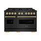 ZLINE Autograph Edition 48 in. 6.7 cu. ft. Classic Gas Range with 8 Burner DuoPro™ Cooktop and Dual Ovens in Black Stainless Steel and Champagne Bronze Accents, Open Box-Great Condition