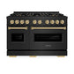 ZLINE Autograph Edition 48 in. 6.7 cu. ft. Classic Gas Range with 8 Burner DuoPro™ Cooktop and Dual Ovens in Black Stainless Steel and Champagne Bronze Accents, Open Box-Good Condition