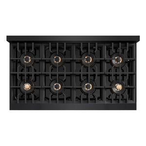 ZLINE Autograph Edition 48 in. 6.7 cu. ft. Classic Gas Range with 8 Burner DuoPro™ Cooktop and Dual Ovens in Black Stainless Steel and Champagne Bronze Accents, Open Box-Great Condition