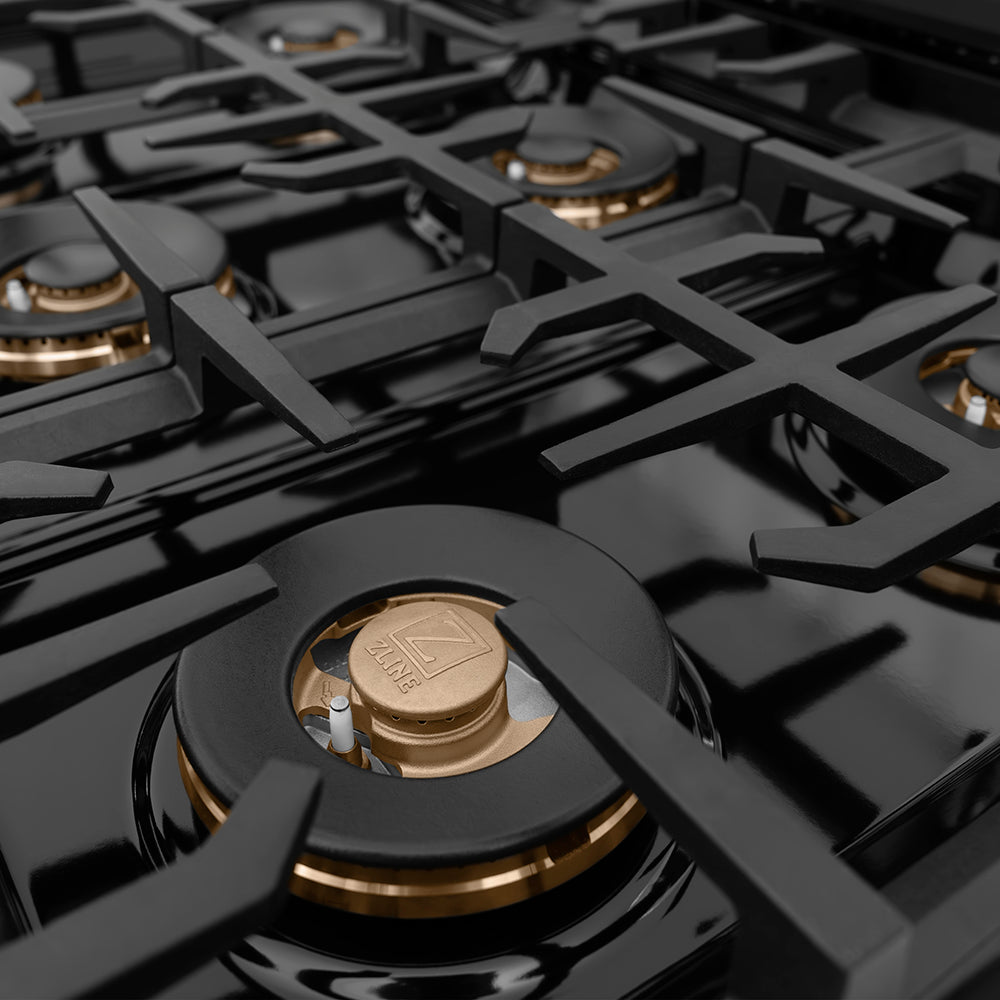 ZLINE Autograph Edition 48 in. 6.7 cu. ft. Classic Gas Range with 8 Burner DuoPro™ Cooktop and Dual Ovens in Black Stainless Steel and Champagne Bronze Accents, Open Box-Great Condition