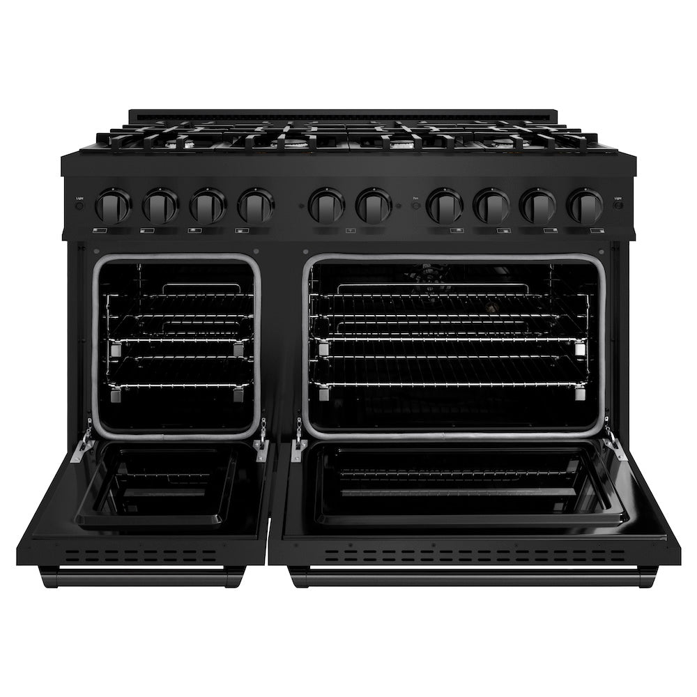 ZLINE 48 in. 6.7 cu. ft. Classic Double Oven Gas Range with 8 Burner Cooktop in Black Stainless Steel, Open Box-Good Condition